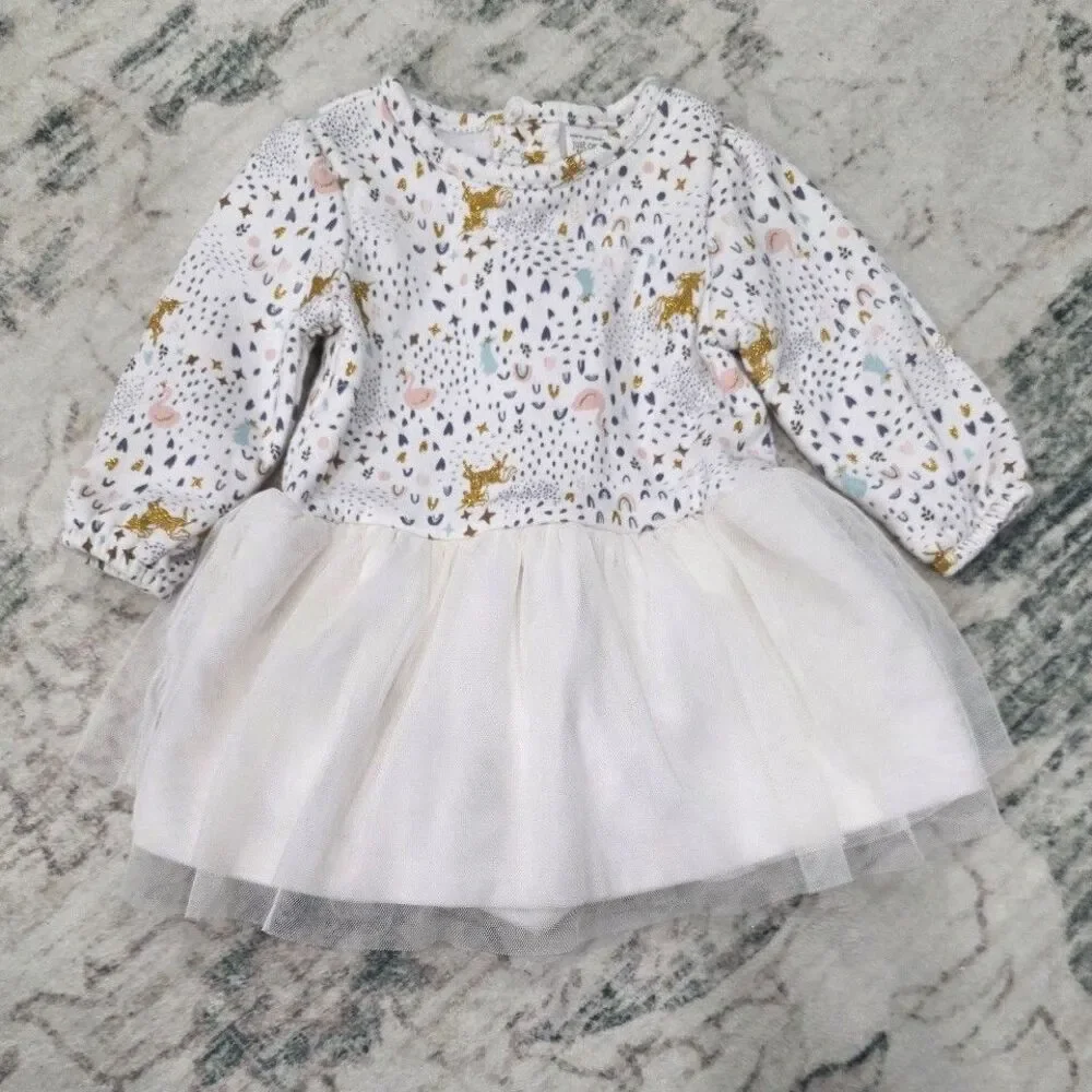 Carter's White Unicorn Tutu Dress 6 months with diaper cover